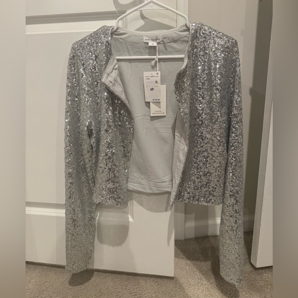 Good American Silver Sequin Blazer